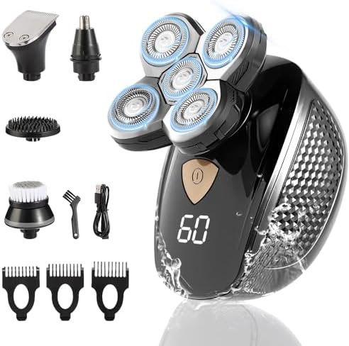 Afeitadoras de cabeza para hombres, afeitadoras calva 5 en 1, maq...