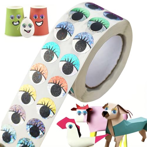1000 Pcs Eye Stickers Roll Holographic Wiggle Eyes Stickers Self Adhesive Craft Eye Labels for DIY Projects Decoration Gift Wrapping Scrapbooking