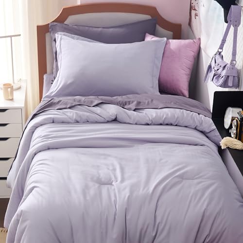 Image of Bedsure Twin XL Comforter Set - Extra Long 5 Pieces Lavender Twin XL Bedding Set for All Seasons, Boho Contrasting Design Bed in a Bag with Comforter, Sheets, Pillowcase & Sham