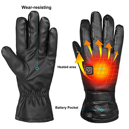 7.4V 4000mAh Heated Gloves for Motorcycle Rechargeable Electric Leather Gloves Battery Heating Thermal Gloves Anti Slip Touch Screen Temperature Control for Winter Outdoor Sports