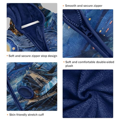 Boys Girls Fleece Jacket Village Moonlight Night Kids Warm Hooded Outwear Coat3