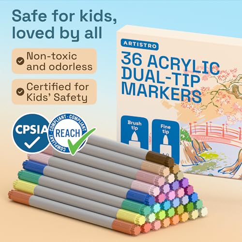 Image of ARTISTRO 36 Pastel Acrylic Paint Markers - Paint Pens for Drawing - For Fabric, Rock, Glass, Wood, Molds - Arts & Crafts Gift for Adults, Teens, Kids, Classroom Must Haves & School Supplies