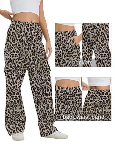 Image of Cargo Pants for Women High Waist Wide Leg Stretchy Pull On Baggy Casual Pants with Pockets