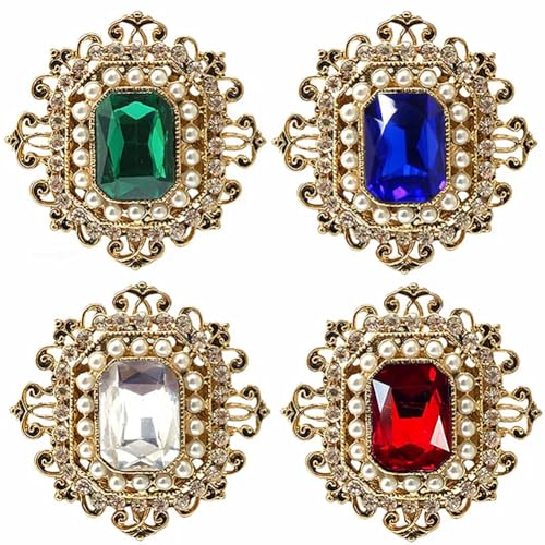 Image of Wedding Bridal Big Crystal Rhinestone Bouquet Brooch Pin for Women (4Pcs Boho Style Brooches)