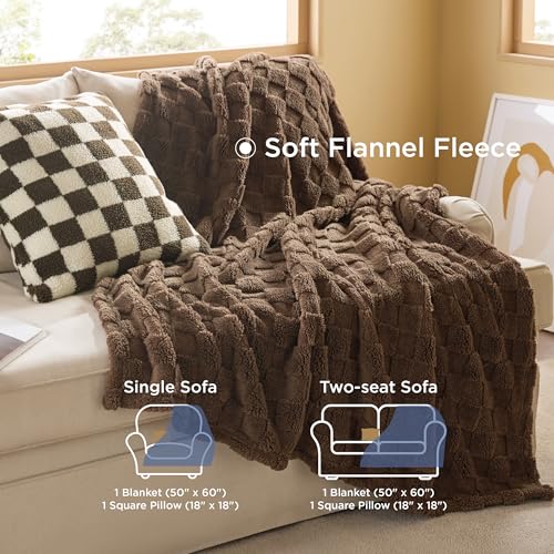 Bedsure Comforter King Size 5 Pieces - King Size Comforter Set with Checkered Throw Blanket and Decorative Pillow, Lightweiget Bedding, All Season Bedding Sets, Light Camel
