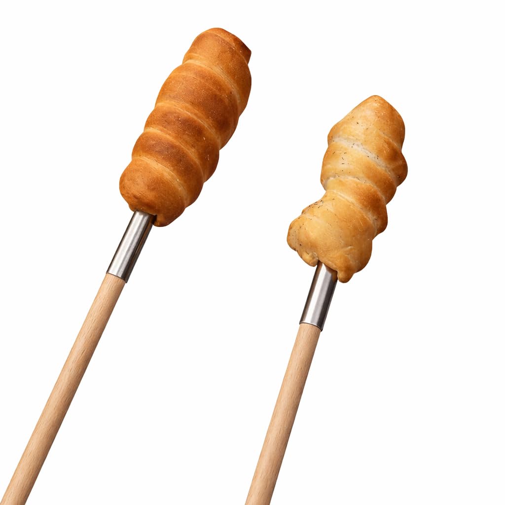2 X Stockbrotstöcke aus Buchenholz 100 cm mit Edelstahlrohr, Stockbrotspieße Weinachtsmarkt, Grillspieße 100 cm, Grillrohr, lagerfeuer, Stockbrot, Knüppelbrot