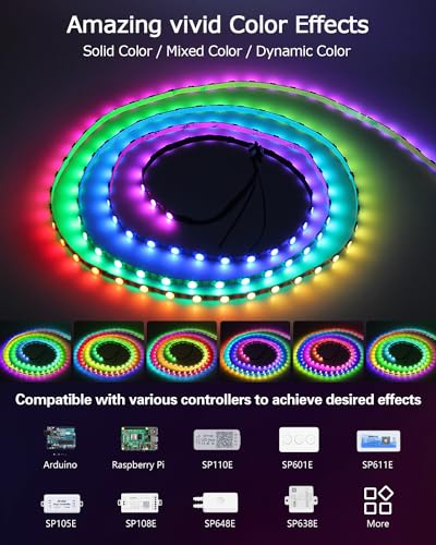Image of ALITOVE WS2812B LED Strip, 5mm Width Super Narrow RGB Addressable Light Strip 6.6ft 120 LEDs Programmable Dream Color Digital Pixel Rope Light 5V for Home Theater Bedroom Bar Decor (Pack of 4)