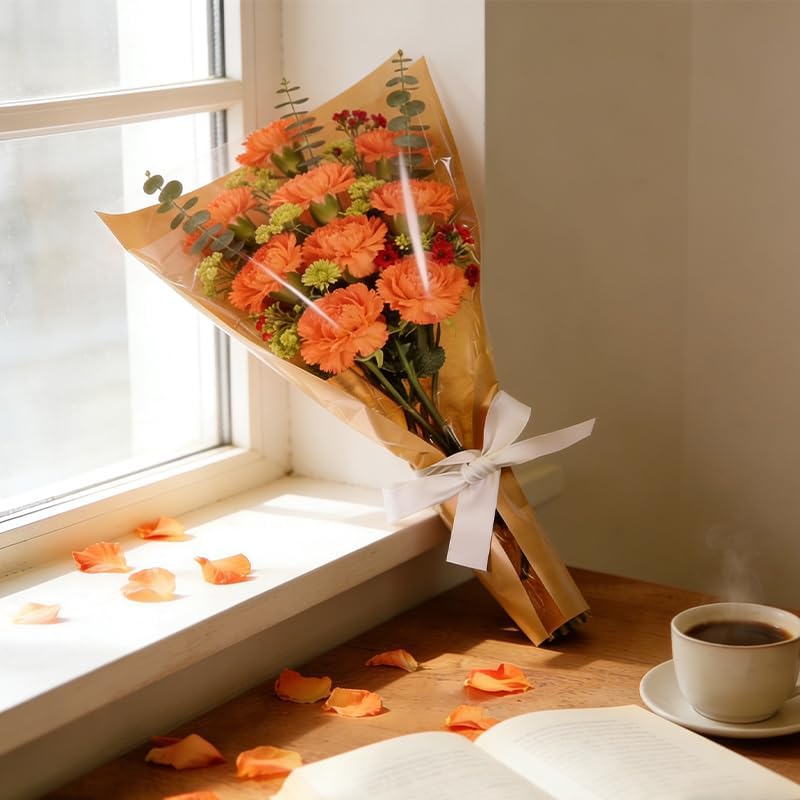 siktorrwd 40Pcs Flower Bouquet Wrapping Paper with Ribbon Roll,Kraft Floral Wrap Sleeves for Bouquets,Valentine's Day, Wedding