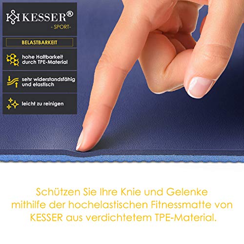 Foto von KESSER® Gymnastikmatte mit Tragegurt rutschfest TPE Yogamatte Gepolstert & rutschfest Fitnessmatte, 183 x 61 Trainingsmatte für Fitness Sportmatte, Pilates & Gymnastik Workout extradick