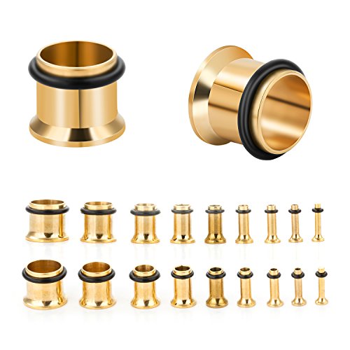 CABBE KALLO 36pcs Ear Stretching Kit Tapers Stainless Steel 14G-00G Plugs and Tunnels Gauges Set Expanders for Women Men Body Piercing Jewelry (Goldtone) - Thumbnail 4