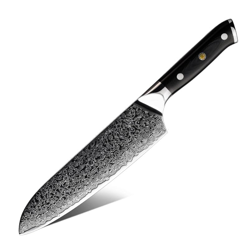 CHOPLIX Midnight Diamond Series 7-Inch Santoku Knife 67-Layer Damascus Steel Blade G10 Handle | Precision Cutting, Ergonomic Design, Exceptional Durability | Protective Sheath & Care Instructions