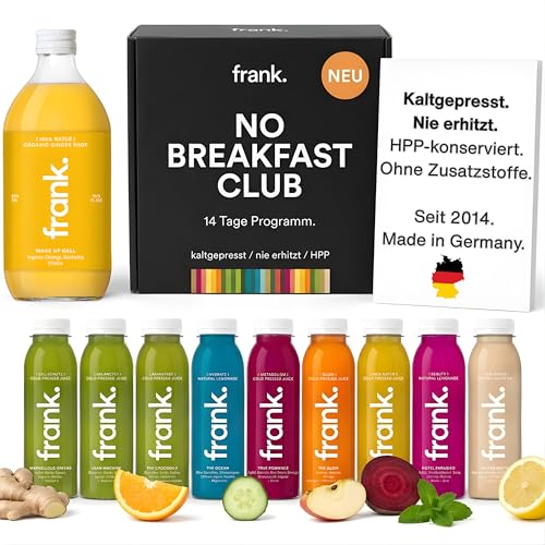 frank. Breakfastclub | 14 Tage Intervallfasten | 14x kaltgepresste Säfte á 330ml + Wake Up Ingwer Shot | Halbtages Saftkur statt Frühstück | HPP Direktsaft vegan | Premium Qualität