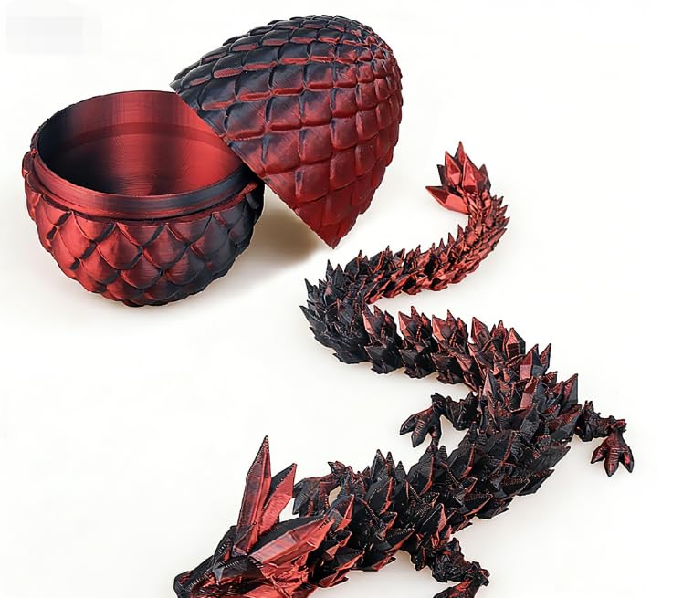 Volcanic Lava Dragon Egg, 12-Inch 3D Printed Egg with Articulated Crystal Dragon