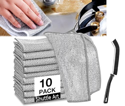SHUTTLE ART Pack of 10 Non-Scratch Wire Dishcloth & Gaps Cleaning Brush, Reusable, Multifunctional Non-Scratch Wire Dishcloth, Double-Layer Reusable Strong Cleaning Cloth (B0D4ZDHSSQ) Amazon Price History, Amazon Price Tracker