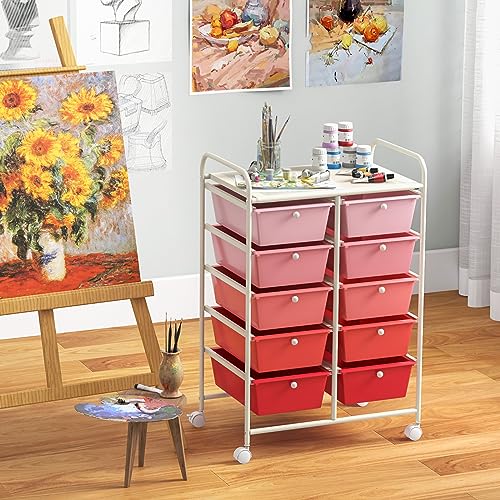 image for Giantex 10 Drawers Rolling Cart, Classroom Organizers, Storage Cart wi