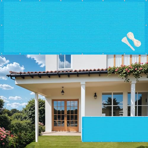 GUOJUN Pantalla Privacidad Balcón 115 x 240 cm Protección UV, Prueba de Viento, Transpirable Protector de Visión para Balcón con Ataduras de Cables para Exterior Jardín, Azul Cielo