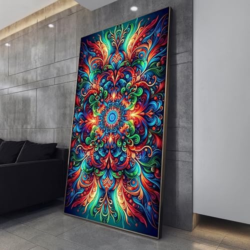 Toile abstraite florale colorée 60x105cm art mural esthétique bohème