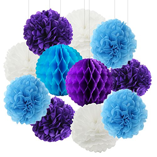 Furuix White Purple Turquoise Baby Shower Mermaid Birthday Party Decorations Little Mermaid Party Decorations/Mermaid Bridal Shower Decor/Frozen Party Decor