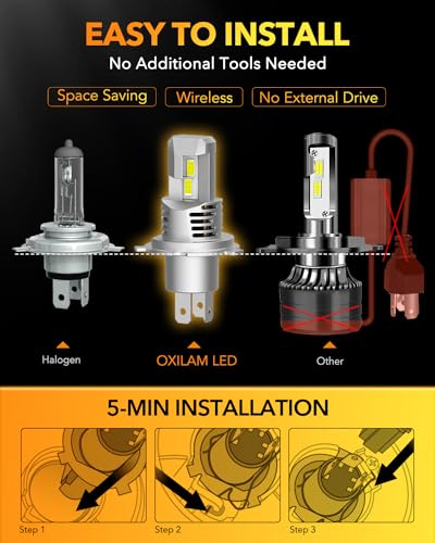 Image of OXILAM H4 9003 LED Bulbs, 40000LM 900% Brighter, 6500K Cool White, Built-In High-Speed Fan,Plug-and-Play HB2 Halogen Replacement, Pack of 2