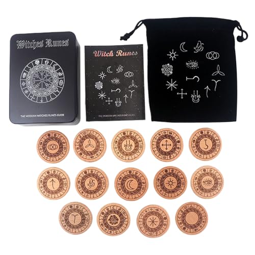 魔女のルーンセット | 14個 精神的・感情的 癒やし | 木彫りルーンカードセット - 占い学習 初心者ガイド 友人 家族 瞑想 自宅 旅行用