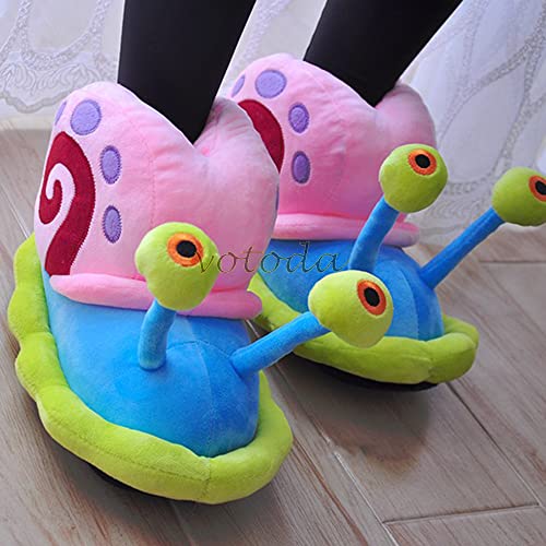 UKKO Slippers Winter Cartoon Slippers Women Cute Snail Home Plush Shoes Indoor Cozy Flat Slides Furry Warm Cotton Slipper Girl-Light Blue,82