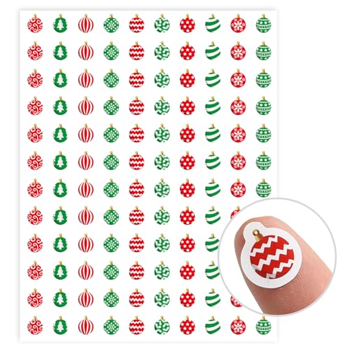 JarThenaAMCS 2400Pcs Mini Christmas Ornament Sticker Red Green Xmas Ball Paper Decal 10 Designs Adhesive Sticker for Winter Planner Envelope Scrapbook Gift DIY Supplies 0.5 in