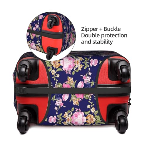 Navy Blue Base Floral Print Travel Elastic Suitcase Luggage Baggage Cover Protector, Washable And Anti-Scratch4