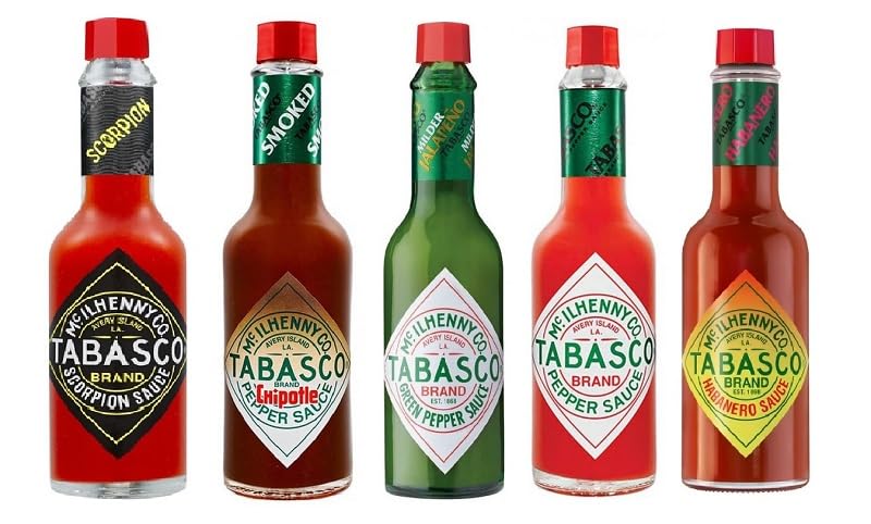 Tabasco Scorpion Extra Hot Green, Red, Habanero Pepper, Chipotle: SHU approx. 33000, 2500, 5000, 7000, 2500 SHU, 5 x 60 ml