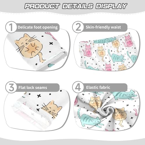 Cartoon Cats on White Girls Leggings,Workout Leggings for Girls Toddler Athletic Leggings Size for 3-10T3