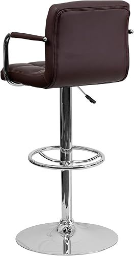 Miniatura 77 de Flash Furniture Taburete de bar de altura ajustable de vinilo acolchado gris contemporáneo con brazos y base cromada Gris,Marrón,Negro