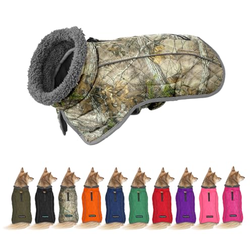 Image of Fragralley Dog Coat Large, Waterproof Dog Jacket with Warm Fleece Lining, Adjustable Reflective Dogs Winter Coat, Turtleneck Pet Coats for Cold Weather (Reed Camouflage XL)