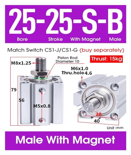 Vérin pneumatique à piston double effet SDA25 course ajustable au choix