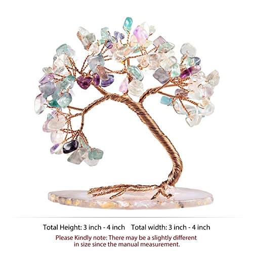 KYEYGWO Fluorite Crystal Money Tree FengShui Bonsai Figurines with Agate Slices Base - Image 2