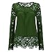 AvaCostume Womens Lace Shoulder Long Sleeve Blouse T Shirt Casual Lace Tops, Olivegreen 16