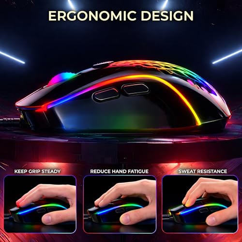 Image of Ant Esports GM700 Wireless Gaming Mouse |4800 DPI Adjustable Sensor |11 RGB LED Modes | Lightweight Honeycomb Design |2.4GHz Low Latency |Rechargeable Battery | Ergonomic Mouse for PC & Laptop | Black
