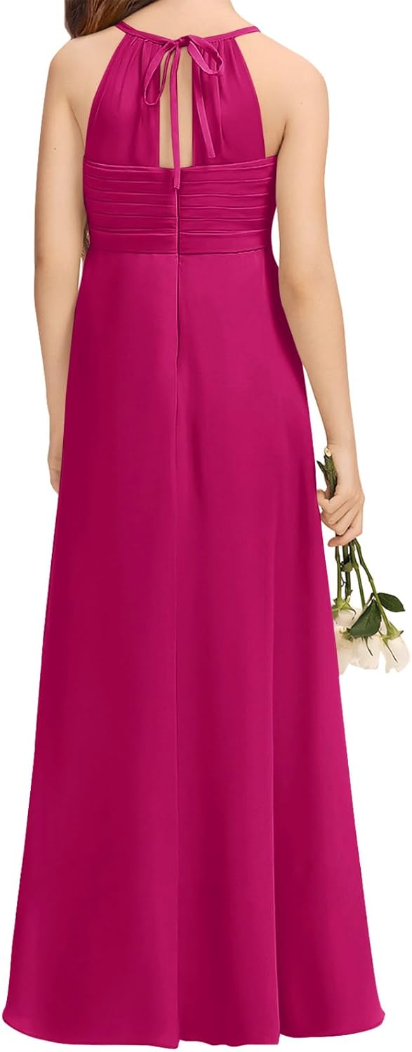 Imily Bela Girls A-Line Halter Dress Junior Bridesmaid Flower Girl Flowy Chiffon Maxi Dresses Wedding Party Pageant Gown - Image 2