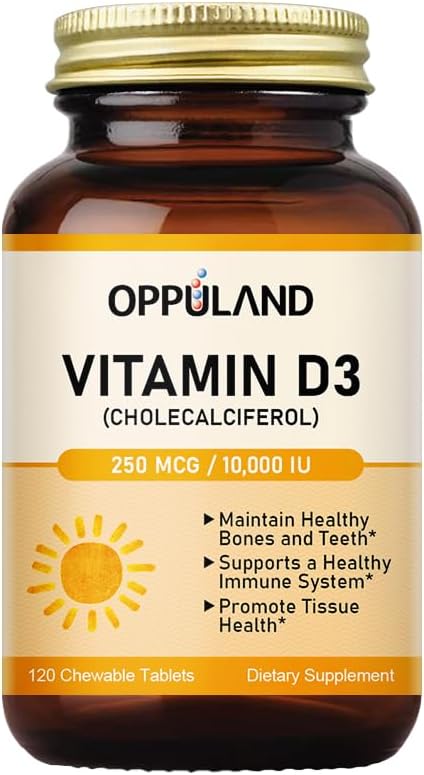 Vitamin D3 10000 IU (250 mcg) - Cholecalciferol,D3 Supplement, Vitamin D 10000 IU - 120 Chewable Tablets