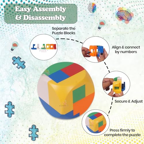 Image of WISHKEY 9-Piece Kids Puzzle Set, Geometrical Shapes Puzzle Blocks for Kid, Learning Toy for School Kid, Educational Gift for Kid's- Enhance Focus and Memory, 8+ Years (Set of 9, Multicolor)