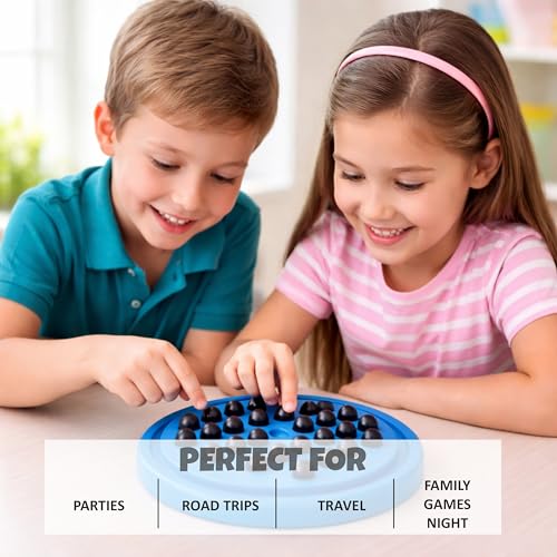 Image of Ankit Toys & Games Brainvita Marble Solitaire Peg Board Game for Kids & Adults 6+ Years Classic Brain Teaser Strategy Puzzle Educational Toy with Glass Marbles Family Travel Game (Blue)
