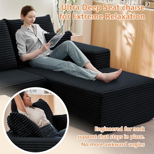 Image of Sectional Couches for Living Room Cloud Couch Sofa with L-Shape Couch in a Box Upholstered Boneless Couchs Modern Modular Sectional Couch with Chaise(Black,3 Seater-Right-Facing Chaise-96)