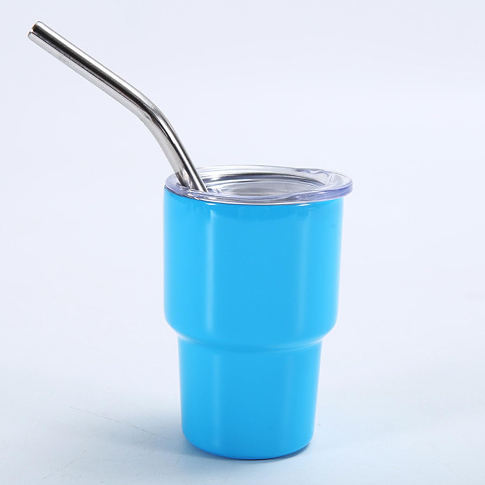 Verres à shot de 56,7 g en inox avec couvercle et paille pour vos soirées, lot de 10 bleus