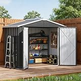 Amopatio Casetas de Jardin Exterior, Cobertizo de Metal con Puerta Corredera y Cerradura, Caseta de Almacenamiento para Herramientas de Jardín