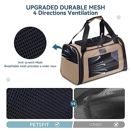 Petsfit Transportbox Katze kleine Hunde leicht Hundetasche Flugzeug für kleine Hunde Katzen Transporttasche Hundetragetasche,Tragetasche Hund Flugtasche mit Schutzgurt & erweiterbare Matte, S/Khaki