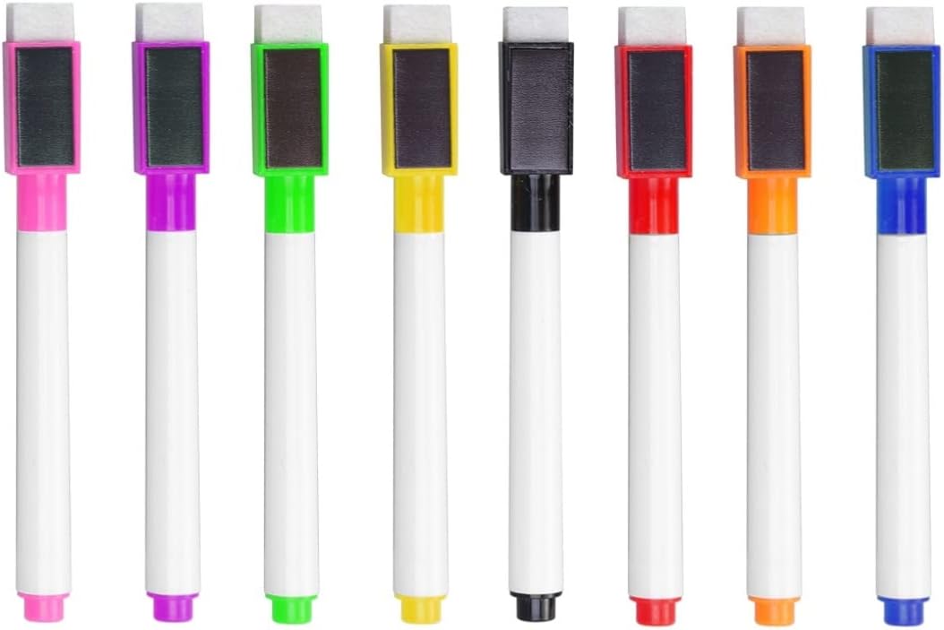 KALLORY 8pcs Whiteboard Pen Fine Tip Dry Erase Markers Magnetic Dry Erase Marker Magnetic Whiteboard for Fridge White Board Markers Magnetic Fridge Whiteboard Dry Erase Markers with Eraser