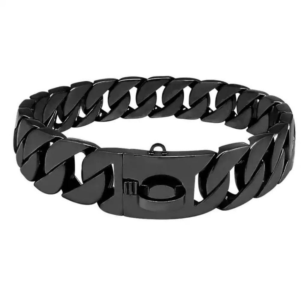 AOBUJDUB Big Dog Chain Collar, 32mm Cuban Chain Link Collar with Design Safety Buckle, Chew Proof Heavy Duty Pitbull Collar for Medium and Large Dog(#C,55cm)
