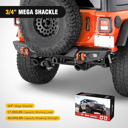 Image of Nilight Heavy Duty Mega D-Ring Shackles(2 Pack) 68,000 lb Break Strength(17,000 lb WLL) w / 7 /8″ Screw Pin & Washers, Forged Steel Off-Road Recovery Shackles for Tow Strap & Winch Gear, Orange