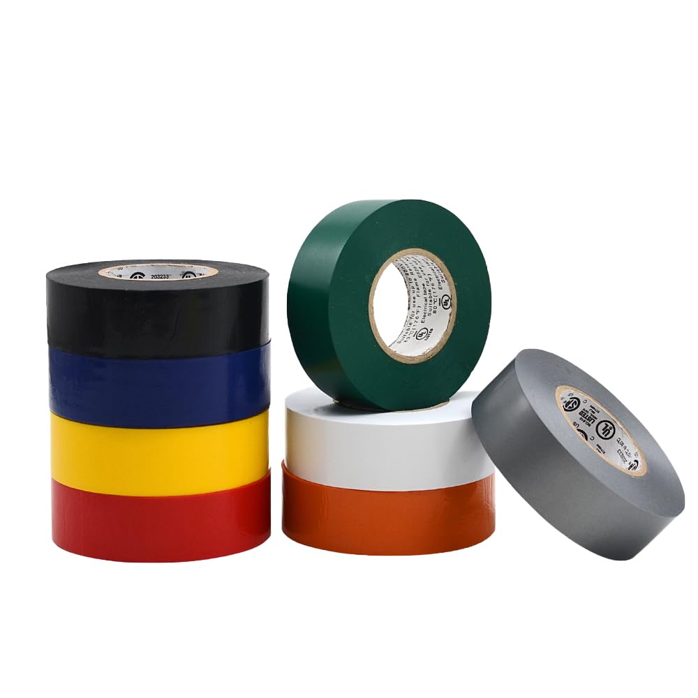 MAT Professional Grade Wide Electrical Tape Rainbow - 1 inch x 66 ft. UL/CSA listed core (Pack of 8) - Waterproof, Flame Retardant, & Strong Rubber Based Adhesive for Use At No More Than 600V & 176F