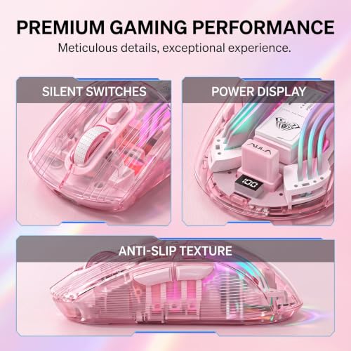 Image of RGB Magnetic Charging Dock Gaming Mouse, 12K DPI, PAW3311 Sensor, Tri-Mode Wireless, 6 Programmable Buttons, Ultra-Light 72g for PC /Mac (Pink- Transparent)