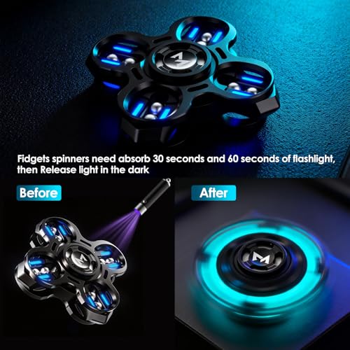 Image of Fidget Spinners,2 in 1-Tuning Fork Fingertip Fidget Spinner Gifts for Adults Stress Anxiety ADHD Relief Fidgets, Metal Finger Hand Spinner with Luminous, Absorb Solar Light Then Release in Dark