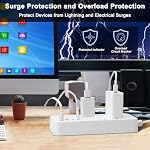 Extension Cord Indoor 5 ft, Surge Protector Power Bar with 8 Outlets 4 USB Ports, Flat Plug Extension Cord with Multiple Outlets, Overload Protection for Home, Office, Dorm Room Essentials, White